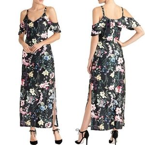 🆕️ RACHEL Rachel Roy Black Floral Cold Shoulder Maxi Dress SIZE: M